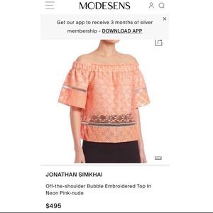 Off-the-shoulder bubble embroidered top in coral. Great condition worn once.